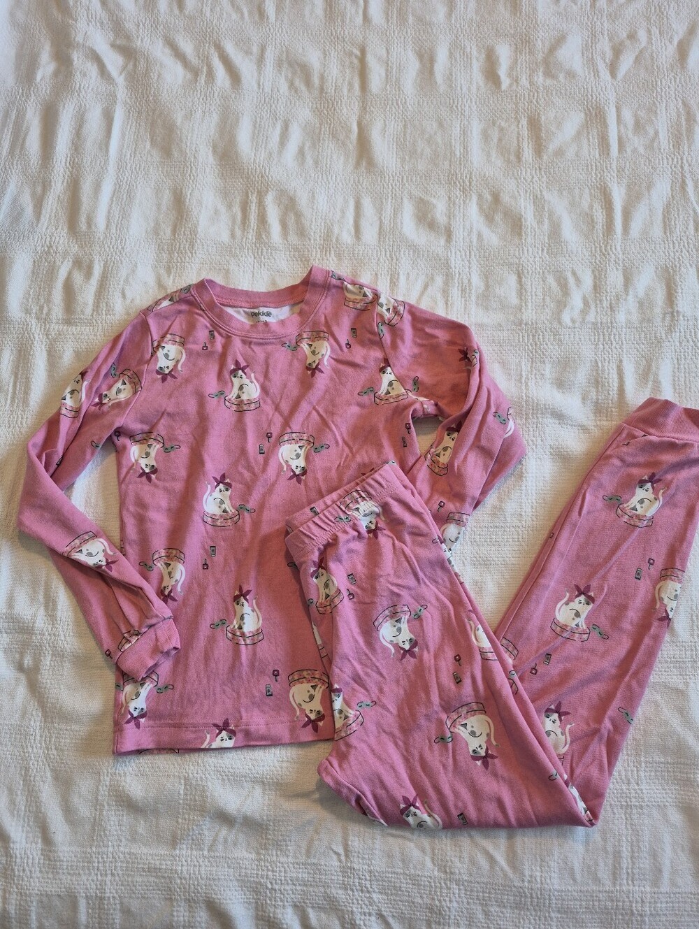 Pekkle girls size 10/12 pink with kitty cat pajama set GUC